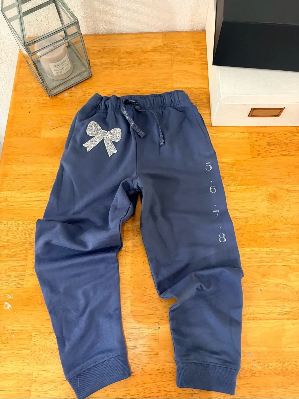 Girls Navy cheer/dance Jogger Pants with Glitter Bow